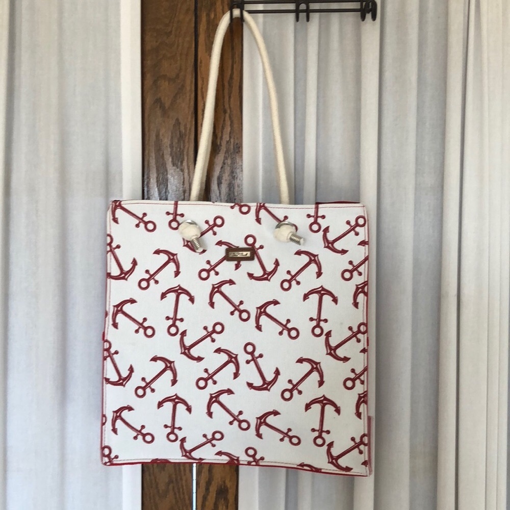 Sun ‘n’ Sand White & Red Anchor Tote